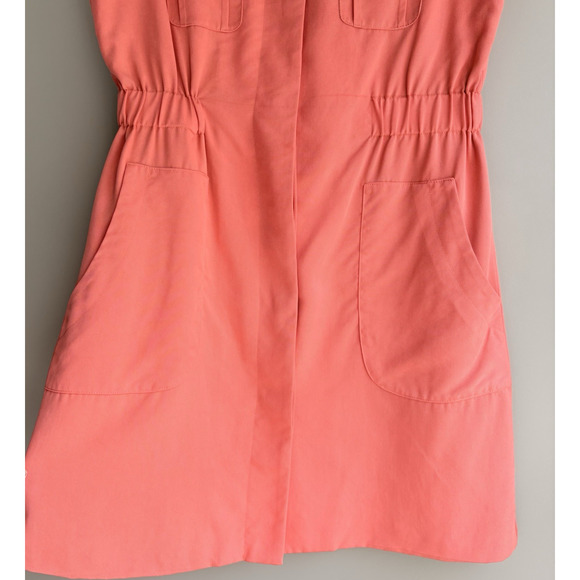 Matison Stone Tencel Button Up Utility Shirt Dress 10 Pocket Lined Coral Peach - Picture 10 of 16